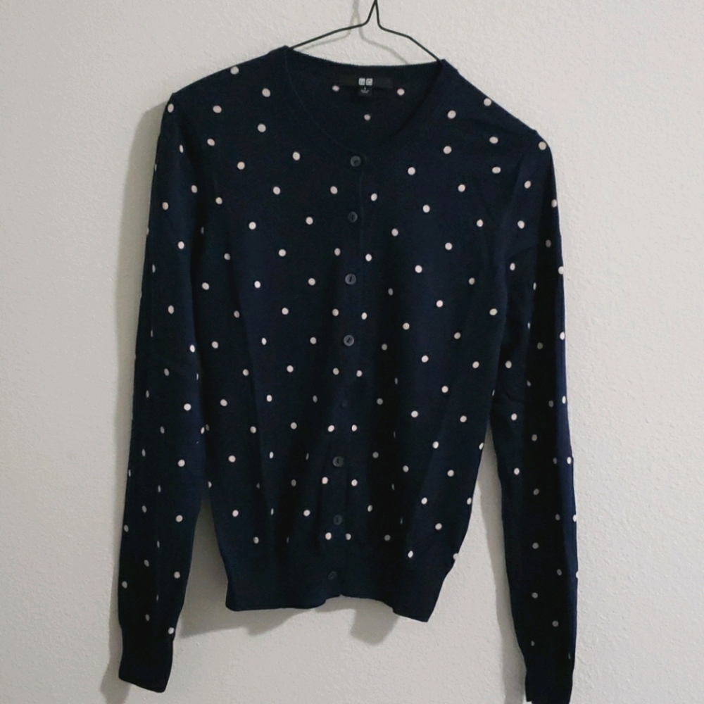 Uniqlo polka dot cardigan in navy blue
